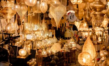 Colorful baskets and traditional crafts in the souk