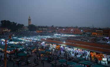 Aerial view of Jemaa el-Fna square at dusk