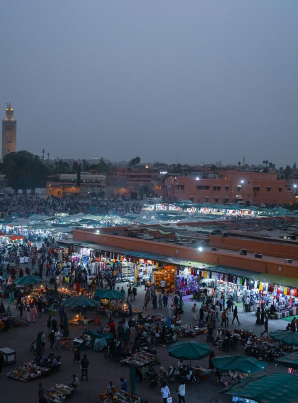 Aerial view of Jemaa el-Fna square at dusk
