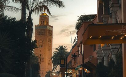 Sunset and palm trees near Koutoubia