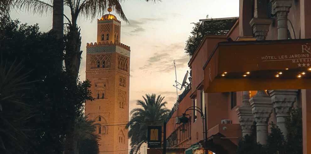 Sunset and palm trees near Koutoubia