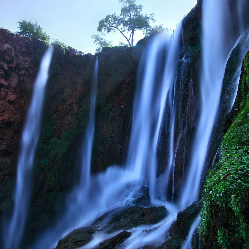Majestic Ouzoud Waterfalls cascading in Morocco.