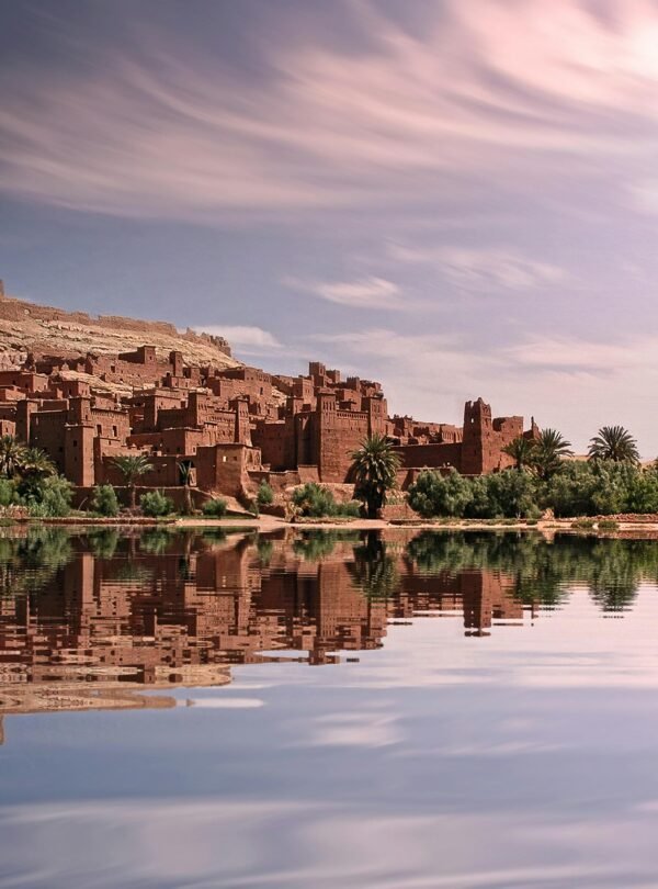 Narrow kasbah passageway with shadows and light