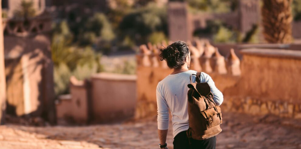 Couple walking through Ait Ben Haddou