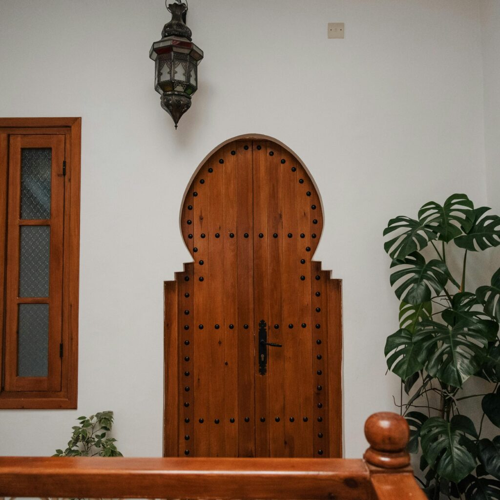 Decorative wooden door inside a home