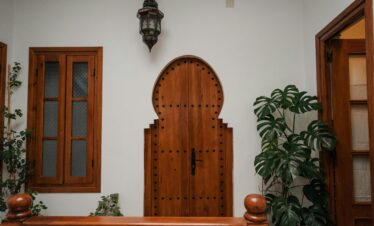 Decorative wooden door inside a home