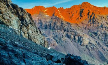 Mountains glowing in orange light