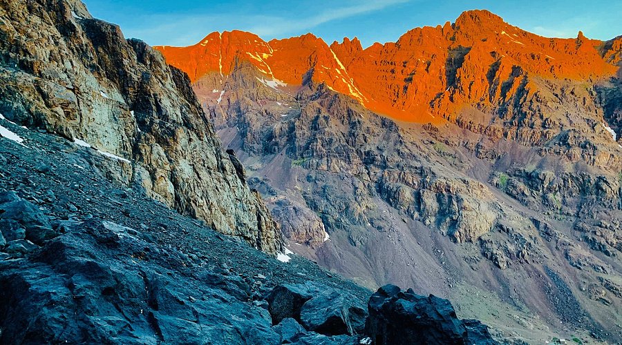 Mountains glowing in orange light