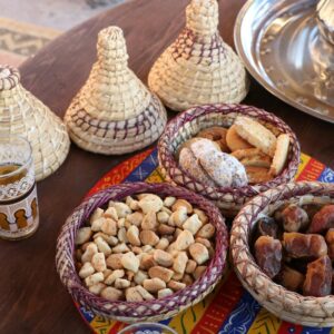 Moroccan Etiquette brown and white ceramic bowl with brown and white bread