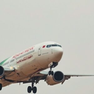 Royal Air Maroc A commercial airplane with landing gear extended