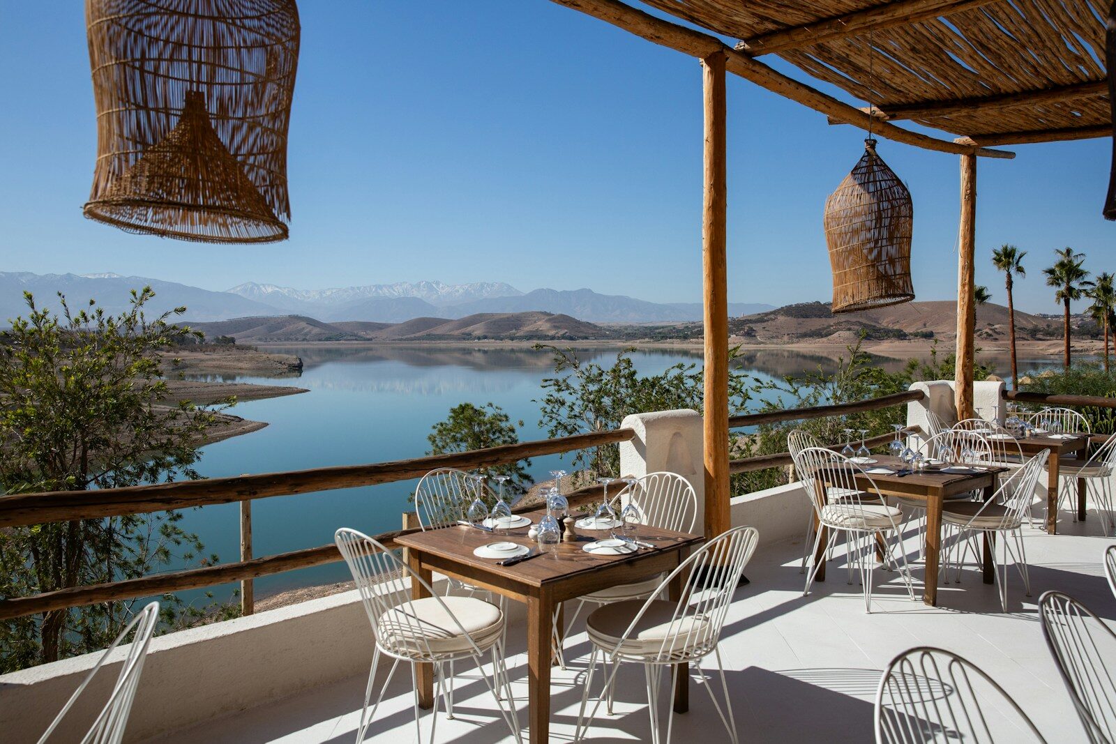 Eco-Friendly Tourism Restaurant patio offers a beautiful lake view.