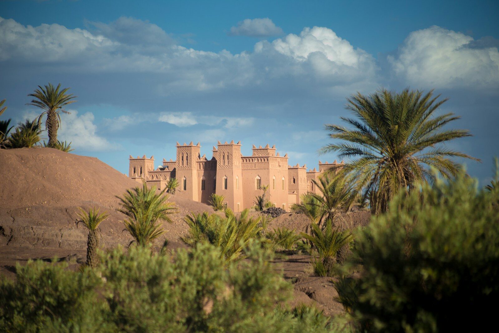 Film Production Locations Morocco brown concrete building in desert beside palm trees