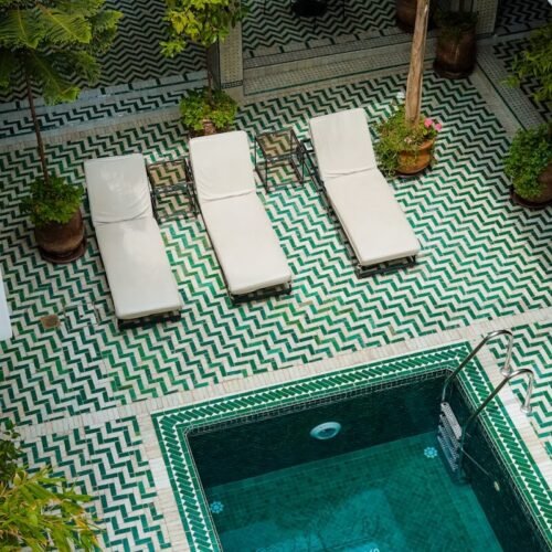 three lounges on pool area