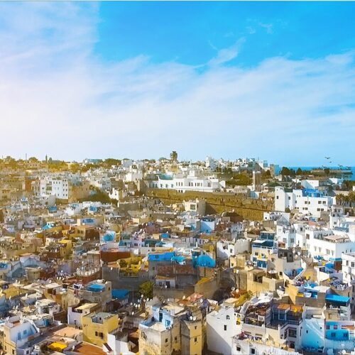 areal view of white and blue houses