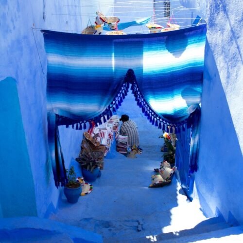 a person in a blue room